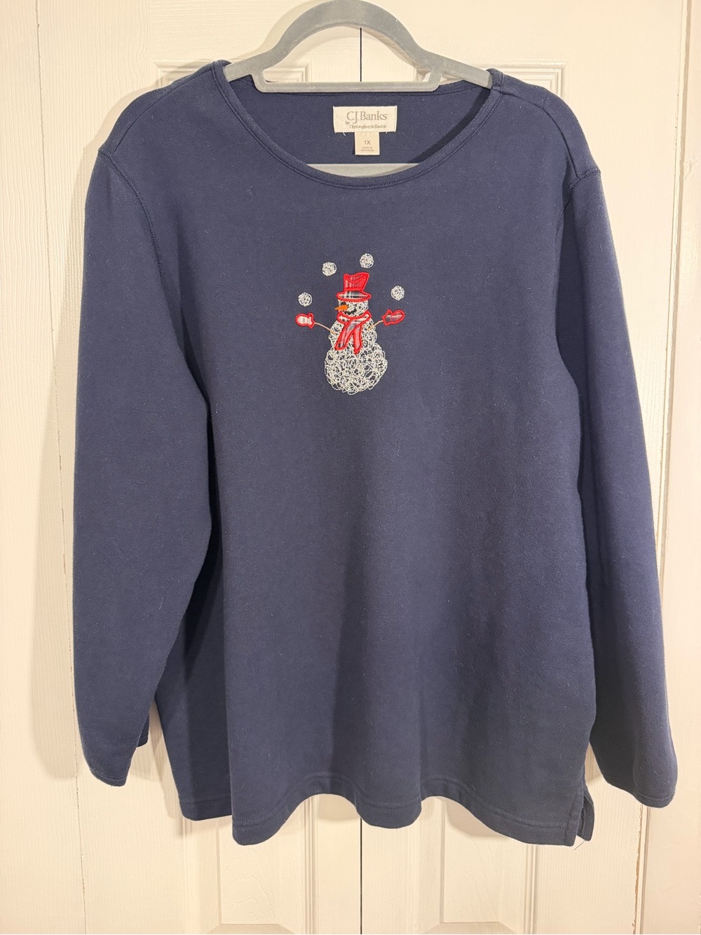 CJ Banks Snowman Graphic Crewneck Sweatshirt 1X Navy